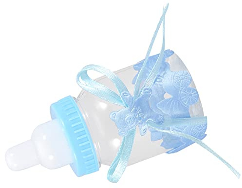 ZJchao Baby Bottle Candy, 24 St Påfyllningsbara Flaskor Söt Godisbox Mini Babyflaskor med Band Babyflaskor för Baby Shower Spel för Pojke Flicka Nyfödd Spädbarn Födelsedagsfest Dekoration (Blå)
