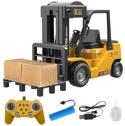 Generico Carrello Elevatore Telecomandato In 1:24, Con Riproduzione Remota Interattiva, 25,5x10x16 Cm, Elevatore Giocattolo A 11, RC A 2 Modalità, Stile Di Costruzione,