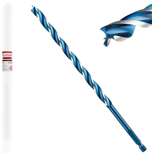 Keewaki 16mm x 300mm 3-Flute Auger Drill Bit for Wood – Extra Long Wood Drill Bits with Hex Shank, Heavy Duty Spiral Bit for Fast & Clean Deep Hole Drilling in Timber