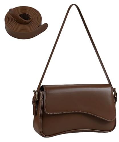 GWAWG Bolso de hombro de cuero para mujer, mini bolso de mano, pequeño bolso de hombro de cuero suave antiguo, mini bolso clásico con cadena para mujer, café, 100ML