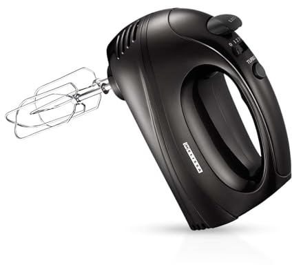 Melissa Hand Mixer 300W, 5 Speeds + Turbo, Chrome Whisks & Dough Hooks, Comfortable Ergonomic Design - Black