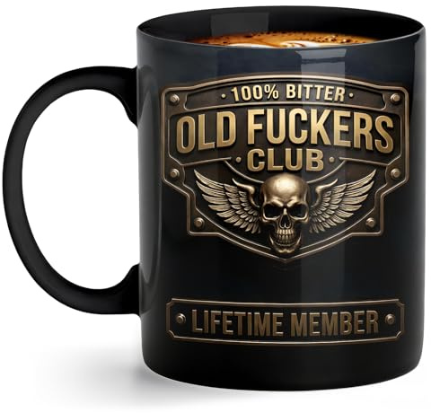 zhongko Old F*Ckers Club Mug, 11oz Skeleton Design Coffee Cup | Retirement Gift Mug for Men for Coffee & Tea, Cup Gift for Old Guys