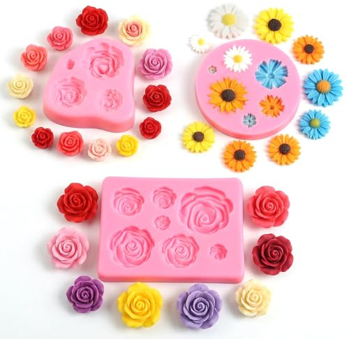 3 Stück Silikonform Blumen 3D Blume Silikon Form Rose Blume Fondant Silikon Form Blumen Kerzen Silikonformen Kerzen Formen SilikonBlumen Blumenformen für Seife Kerze Kuchen DIY Dekoration