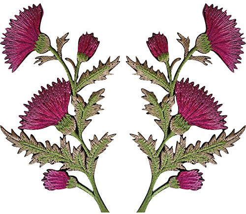 1 Paar rosa Distel-Blumen-Aufnäher zum Aufbügeln oder Aufnähen, bestickter Aufnäher mit Blumen.