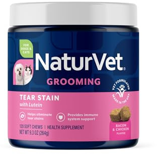 NaturVet Lutein Tear Stain Supplements for Dogs & Cats – Prevents Tear Stains for Dog, Cat Breeds – Includes Oregon Grape Root, Marshmallow Root, Cranberry Extract – 120 Ct.