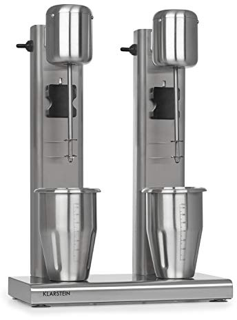 Klarstein Kraftpaket II Pro Double Mixeur a Boissons, 160 W, 2 x 1 L, 2 Vitesses, 20000 tr/min, 2 Gobelets en Acier Inoxydable, Milk-Shakes & Proteines, Cocktail, Bar, Gastro, Argent