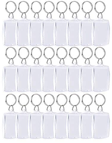 Rmeet Photo Insert Keychain,Picture Frame Keyring 24 Pack Acrylic Plastic Key Rings Blank Keyrings Clear Split Keychain Passport Photo Size 4CM by 5.5CM
