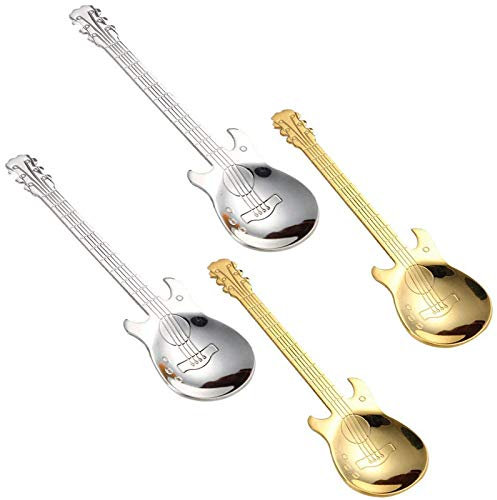 Gitarren Löffel Gitarre Kaffee Teelöffel Edelstahl Musikalische Kaffee Loeffel Kleine Zuhause Löffel Gitarrenlöffel Set Edelstahl Cartoon Gitarre Löffel Süßigkeiten Dessert Teelöffel Für Home Bar