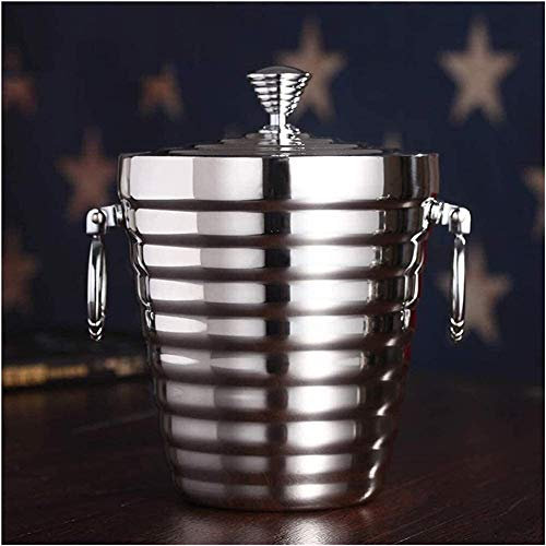 ESGT Ice Bucket Stainless Steel Ice Bucket,Insulated Stainless Steel Double Walled Ice Bucket With Lid Tongs Filter,thick Wine Bucket Portable Wine Chiller For Bar Party