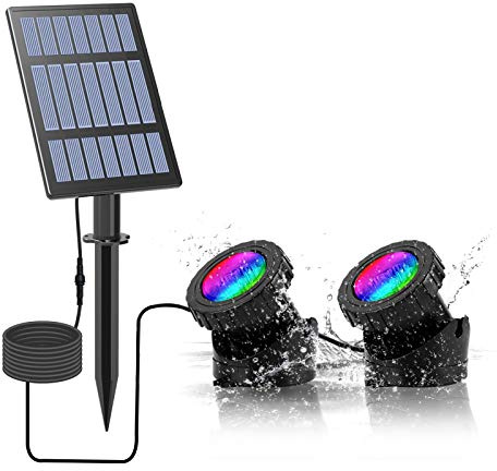 CORESLUX Lampes solaires de bassin Projecteurs LED Submersibles RGB Lampe Solaire Sous-marines Éclairage Submersible avec IP68 Étanche pour Extérieur, Jardin, Piscine, Étang (2 Lumières)