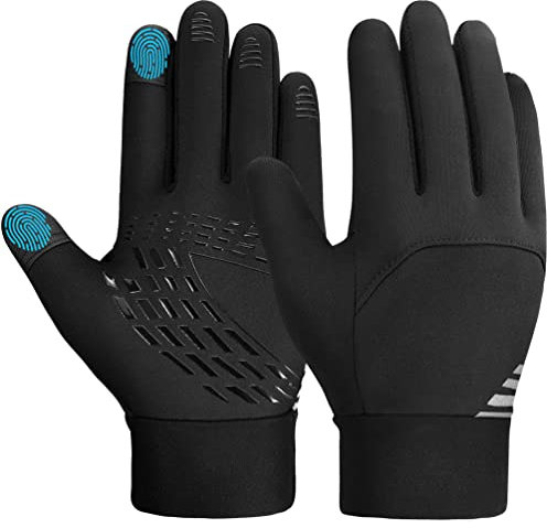 Kinder Handschuhe Winter Fahrradhandschuhe - Kids Warme Touchscreen Winterhandschuhe Outdoor Sport Laufhandschuhe Wasserdicht Winddichte mit Anti-Rutsch für Junge Mädch Fahrrad Schwarz 4-12 Jahre