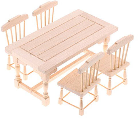 Baoblaze 1/12 Puppenhaus Essenzimmer Möbel - Esstisch & Stühle Puppenmöbel Set