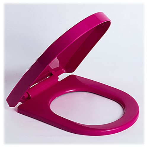 Toilettendeckel丨WC Deckel,Klobrille mit Absenkautomatik,Ovaler WC-Sitz mit Quick-Release-Funktion,Rot Blau Orange Optional (Color : Rose Red)