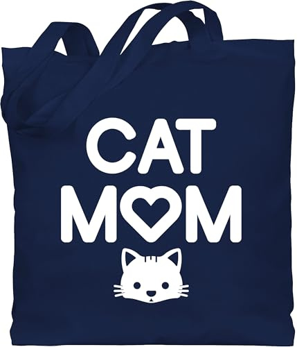 Shirtracer Baumwolltasche - Sprüche Statement mit Spruch - Cat Mom Katzenkopf - Unisize - Navy Blau - beutel+mit+sprüchen+lustig sprueche katze beutel jutetasche sprüchen katzen stoffbeutel lustiger