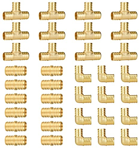 SUNGATOR 36-Pack 3/4 PEX Fittings, 12 Each Elbow Tee Coupling, No Lead Brass Pex Fittings 3/4 Inch Assortment, UPC, NSF Certified