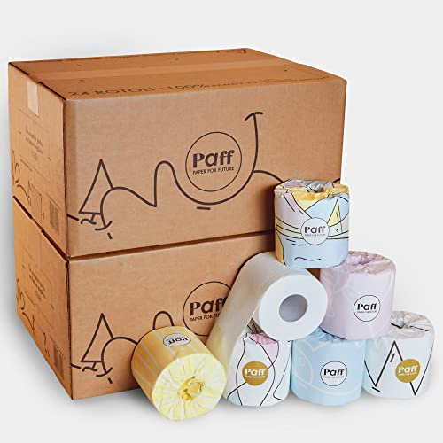 Paff - Carta igienica in cellulosa di bambù - 3 veli 300 strappi - 48 rotoli extra lunghi - Zero plastica