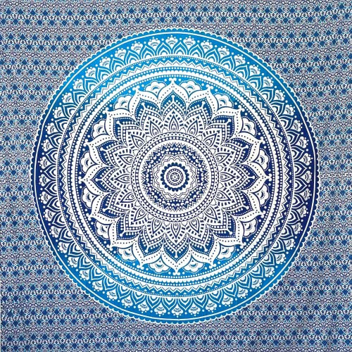 MOMOMUS Mandala Tuch Mehrzweck - Pareo/Strandtuch XXL, Dünn und Sandabweisend, Große Stranddecke Sandfrei Sanddurchlässig oder Picknickdecke XXL für Camping und Yoga - Blau, 210x230cm
