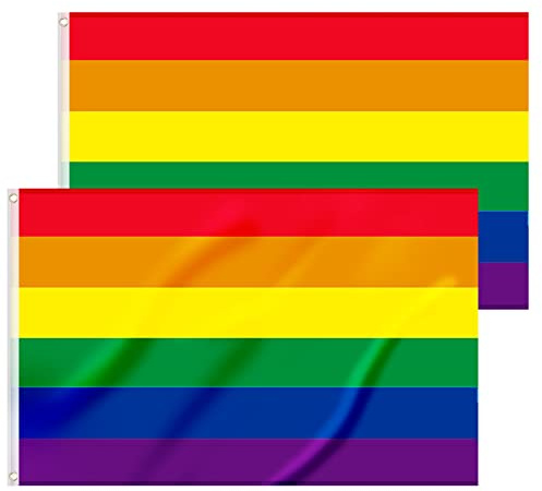 2 piezas Bandera LGBT Grande - 90 x 150 cm Bandera Arcoíris de con Ojales de Latón - La Bandera del Orgullo de Colores Vibrantes se Puede Usar en Interiores o Exteriores