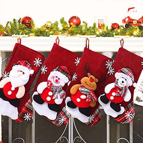 Fengxunzmm 4 Pieces Christmas Stocking, Weihnachtsstrumpf, Weihnachtsdeko Socken, Santa Stocking Set, Zum Aufhängen, Deko-Requisiten, Bonbontüten, Christbaumschmuck (16 x 13 x 22 cm)