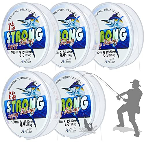 cersaty® Lot de 5 rouleaux de fil de pêche en nylon de 100 m d'épaisseur - Diamètre : 0,1 mm, 0,2 mm, 0,3 mm, 0,4 mm, 0,5 mm - Pour bracelets de perles Predatory Fishing DIY