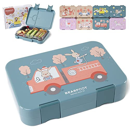 BEARFOOT boîte à goûter enfants avec compartiments, BPA free, lunchbox, bento box, boîte à pain, boîte à goûter fille & garçon, jardin d'enfants, école (Pompier - Bleu)