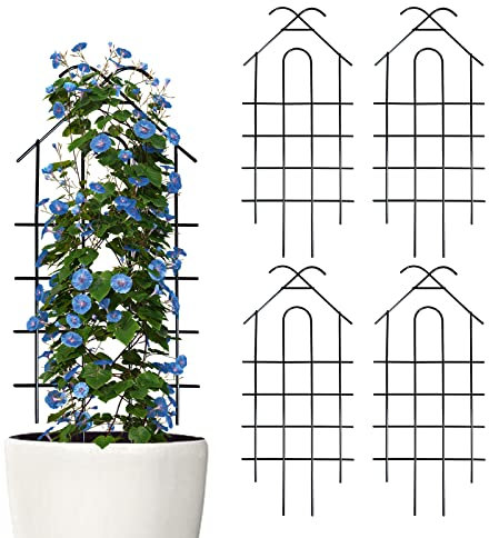 ARIFARO Garden Trellis 24 Inch/61 cm 4 Pack Metal Plant Trellis Climbing Plants Trellis for Indoor & Outdoor, Garden Trellis for Potted Plant, Climbing Vine, House Plants, Rose Bushes, Peas, Black