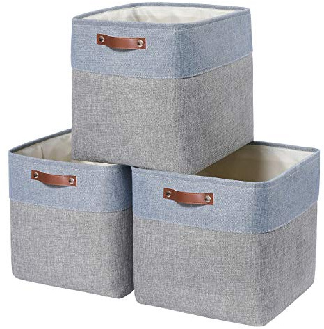 Mangata Aufbewahrungsbox Stoff, 33x38x33cm Aufbewahrungskörbe aus Stoff(Grau Blau, 3er-Pack)