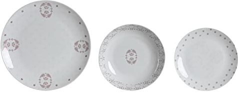 DKD Home Decor Set de vajilla de la Marca, Color Rosa y Blanco, de Porcelana (27 x 27 x 3 centímetros)
