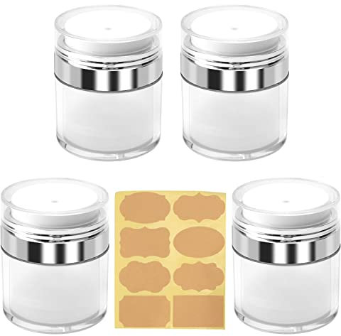 TOTSUN 4Pcs Refillable Pump Container Vacuum Airless Pump Dispenser Cosmetic Jars Moisturiser Container Leak-Proof for DIY Travel Lotions Face Cream 50ML (4 Bottles + 1 Sticker)