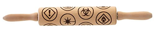 getDigital Motiv Teigrolle mit chemischen Warnsymbolen - Geprägtes Nudelholz mit Muster für Nerds, Naturwissenschaftler und Chemie Geeks, Plätzchen und Kekse Backzubehör - Buchenholz, 40 x 5 cm