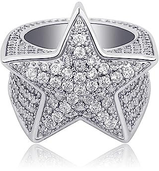 Männer Verlobungsring Eheringe Luxus Iced Out Zirkonia Ring Hiphop Schmuck Zubehör für Zeremonie Party,Silber,11