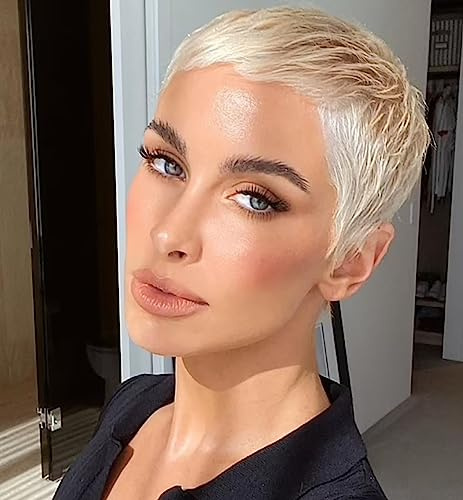 ccXrC Kurze Pixie Cut Perücken für Frauen mit Pony, natürlich gewelltes Synthetisches Haar, hitzebeständig, Faser Haar Ersatz Perücke
