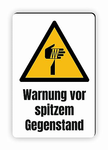 Warnzeichen (W022) Warnung vor spitzem Gegenstand - Eckiges Warnschild mit Text - Warnschild mit Text - nach DIN EN ISO 7010