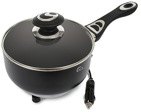 Travel Time 12V Cooking Pot with Cover – Universal for Most Vehicles, Non-Stick Surface, Stay-Cool Handle, On-the-Go Cooking, Small Cooking Appliance