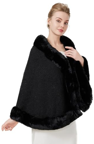 BEAUTELICATE Chal Estola de Pelo Mujer Boleros para Invierno Fiesta Novia Bodas （Negro,talla única）