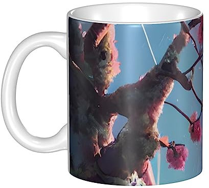 STejar Tazza da tè in ceramica con piccoli fiori rosa, tazza da tè da uomo e da donna, per ufficio e casa con manico, tazza da campeggio, 325 ml.