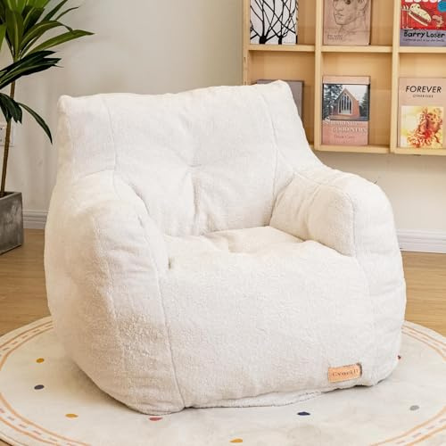 Cvortll Bean Bag Chair with Filler, Bean Bag Sofa with Tufted Soft Stuffed Filling, Fluffy and Lazy Sofa, Comfy Cozy BeanBag Chairs with Memory Foam for Dorm, Apartment, Living Room (White)