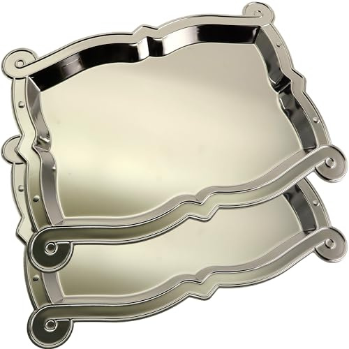 Maro Megastore (Pack of 2) 16.3 inch x 11.8 inch Rectangular Chrome Plated Silver Mirror Silver Serving Tray Simple Plain Stylish Decorative Party Wedding Dessert Wine Decor Platter Plate GD-110