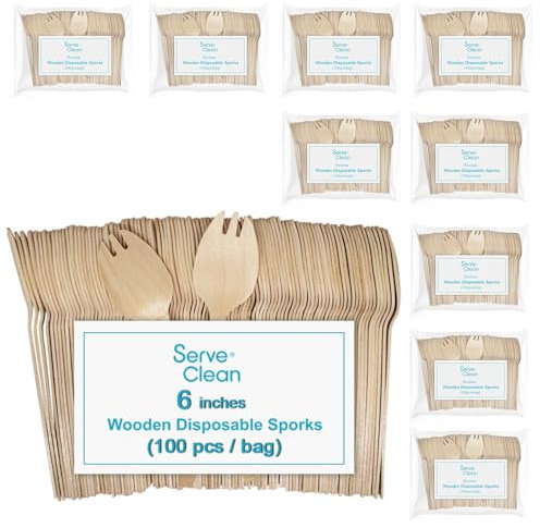 Serve Clean Disposable Wooden Sporks 6 Natural Birch Wood Sporks 1000 Count