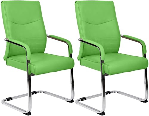 CLP 2er Set Besucherstuhl ergonomisch Hobart, Freischwinger mit Armlehnen, Kunstleder gepolstert Chromgestell, Konferenzstuhl Büro, Farbe:grün, Material:Kunstleder