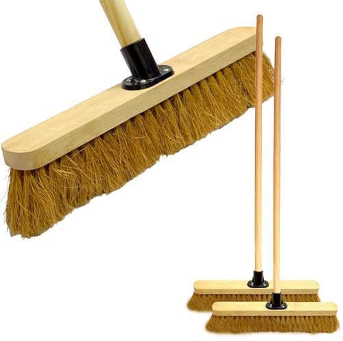 18” Sweeping Brush Indoor Soft Broom with Wooden Handle Coco Bristles Indoor Floor Broom with Durable Support Bracket Cleaning Brush for Easy Swiping Dust And Wisp Floors (PACK OF 2)