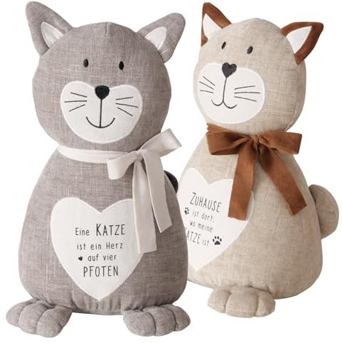 TOPANBIETER 999 Dekorative Türstopper 2er Set Maunzi - Türhalter Fensterpuffer - Bodenstopper Tür Stopper (Maunzi beige und grau)