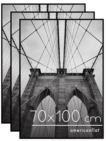 Americanflat Bilderrahmen 70x100 cm (3er Pack) - Schlanker Bilderrahmen 100x70 cm mit Plexi-Scheibe und Integrierter Aufhängung für Hoch- und Querformat - Schwarz