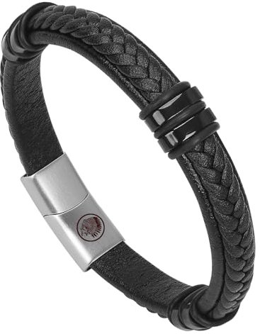 Casisto.J Lederarmband Herren Armband Herren Männer Leder geflochten Edelstahl Gravur nordisch Schwarz Geflochten Herrenschmuck mit Magnet Verschluss in Schmuck Geschenk Box