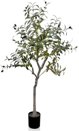 Duscdesp 120cm Artificial Olive Tree,Large Artificial Tree Tall Fake Plants,Faux Olive Tree in Pots for Indoor Outdoor Home Office Living Room Decor(120cm & Green)