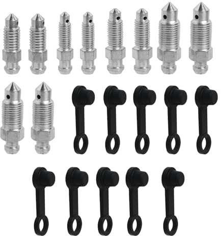 10 Stück Hohlschraube Entlüftungsschraube mit Kappe für Motorrad Hauptbremszylinder Bremssattel (M6 x 1 mm, M7 x 1 mm, M8 x 1,25 mm, M10 x 1 mm, M10 x 1,25 mm), mit Nippel Staubkappe für Motorrad Fah