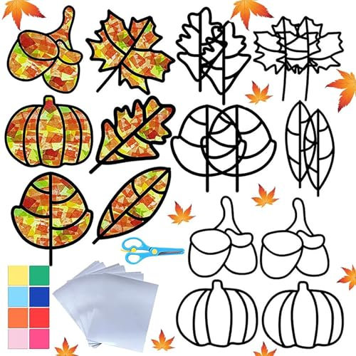 Homefantasy 57 Stück Herbst Basteln Kinder Set,Blätter Deko,Bastelset Herbst Fensterbilder Kinder,DIY Herbst Kränze Bastelset,für Kinder DIY Kreative Geschenke,Halloween,Weihnachten