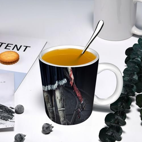 YOIUE Tasse aus Keramik - Große 11oz Tassen 330ml Kaffeetassen mit Henkel, 100% Handbemalt - Trinkgläser mit Griff - Weiß,Horror Make-up Frau
