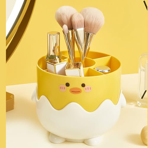 KIMISS Petite Boîte de Rangement Boîte de Rangement Cosmétique Canard Jaune Porte-pinceau de Maquillage Cosmétique-seau de Rangement compartimenté en Plastique