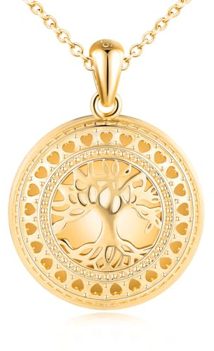 MICMIF Médaillon Arbre de vie en Argent 925 Collier Femme Personnalisé Photo Médaillon Ronde Creux Arbre Pendentif Porte Photo Chaîne 45+5cm pour famille maman femme fille